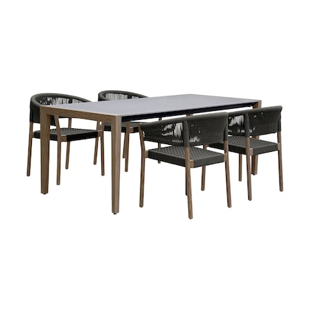 Armen Living Fineline and Doris Indoor Outdoor 5 Piece Dining Set in Light Eucalyptus Wood SETFLDILT5DOCH